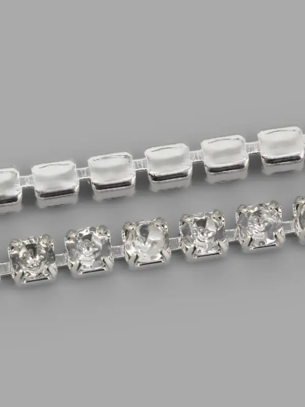 Цепь со стразами, металл, стекло, 2 мм, 9&plusmn;1 м, цвет серебряный