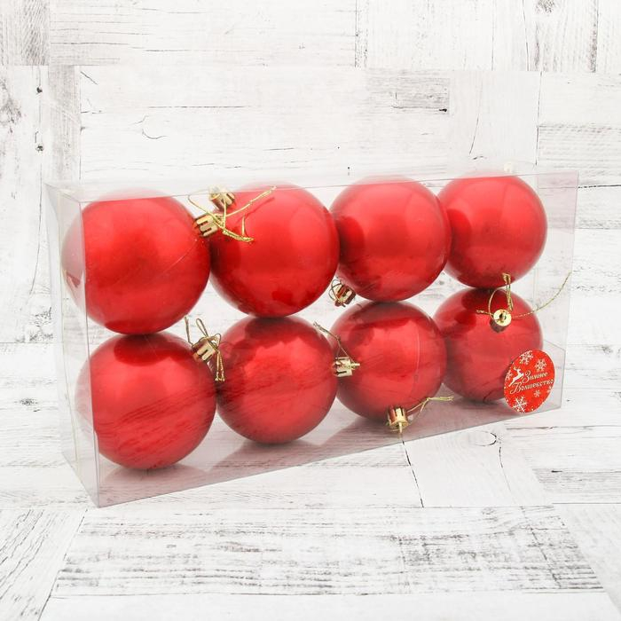 Набор шаров пластик d-8 см, 8 шт Набор шаров пластик d-8 см, 8 шт "Глянец" красный
