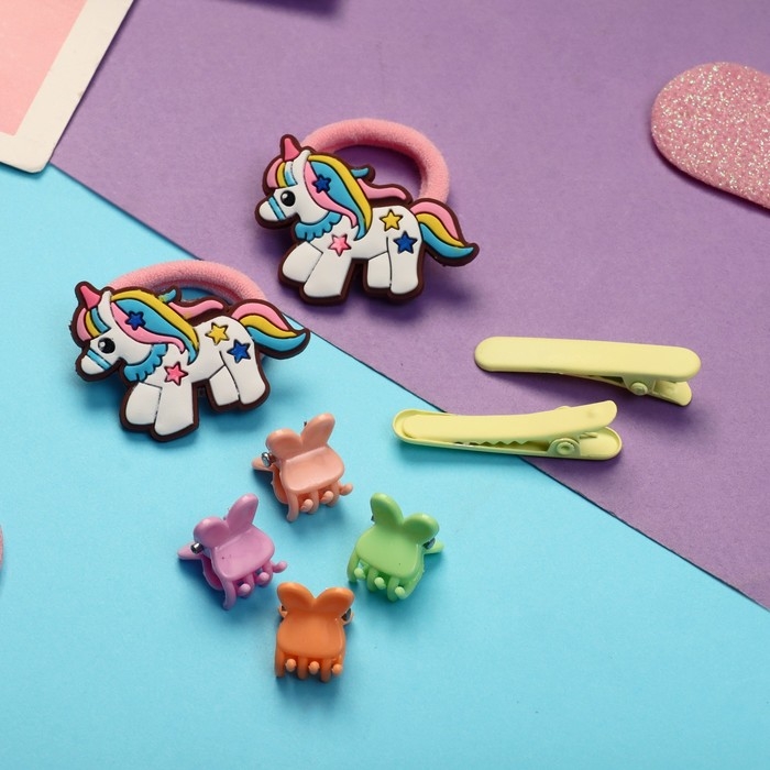 Набор для волос "Крошечка" (4 зажима,4 крабика) единорожка цветной