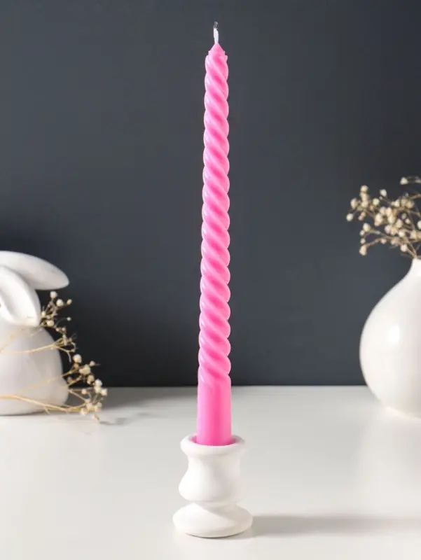 Набор свечей витых 25 см, 2 шт., 57 г, 5 ч, розовый