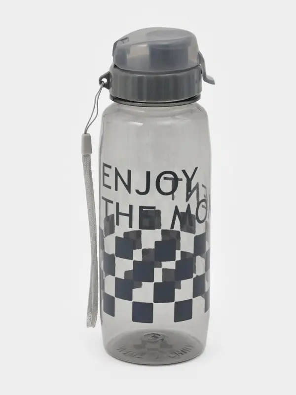 Ланч-бокс, 2 отделения, 2 яруса, с вилкой и ложкой, бутылкой 500мл,20х17х5,5 см, цвет серый   109495