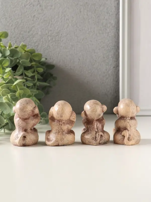 Статуэтки набор 4 шт "Обезьянки" высота 6 см, слоновая кость 10970272