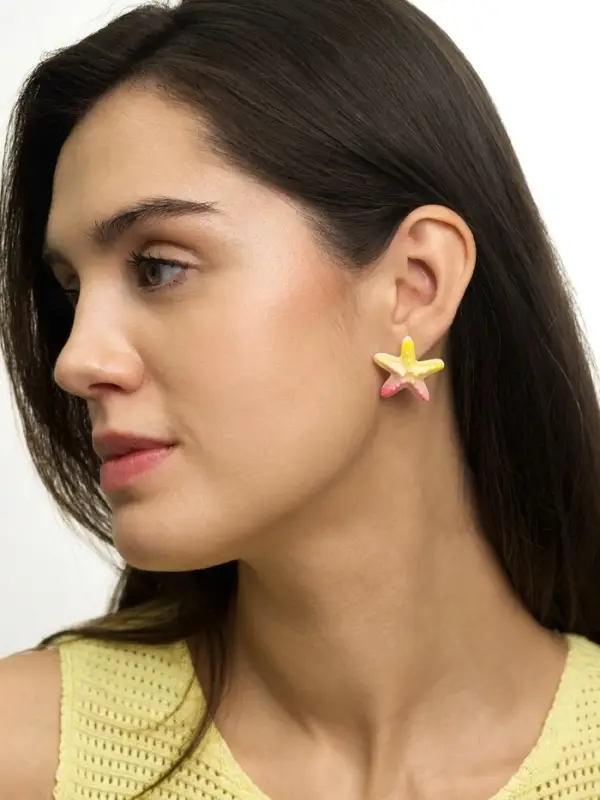 Серьги пластик &laquo;Морская звезда&raquo;, жёлтый, розовый
