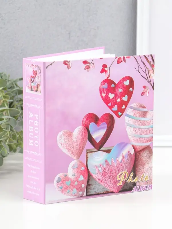 Фотоальбом на 100 фото 13х18 см "Бархатные сердца" в коробке 5х18х20,5 см