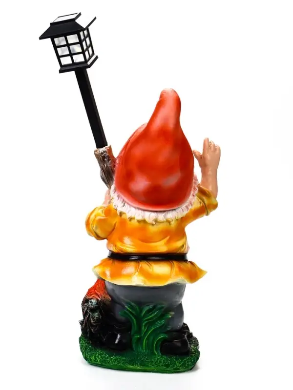 Садовая фигура - фонарь &laquo;Гном с фонарем и петухом&raquo; из полистоуна, 31&times;23&times;56 см