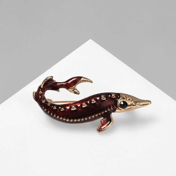 Брошь «Рыба» осётр, цвет чёрно-коричневый в золоте Брошь «Рыба» осётр, цвет чёрно-коричневый в золоте