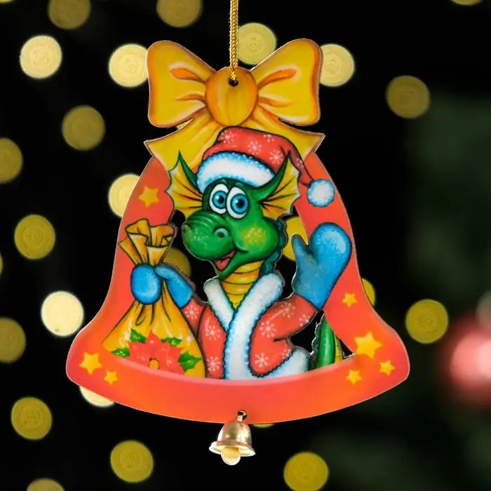 Ёлочная игрушка Ёлочная игрушка "Дракон в колокольчике", ламинация, 84 х 93мм