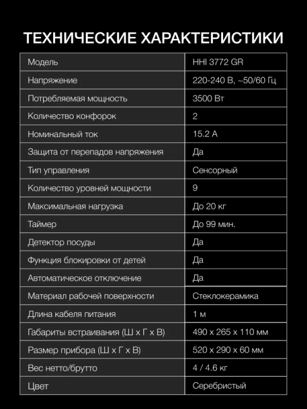 Индукционная варочная поверхность HHI 3772 GR