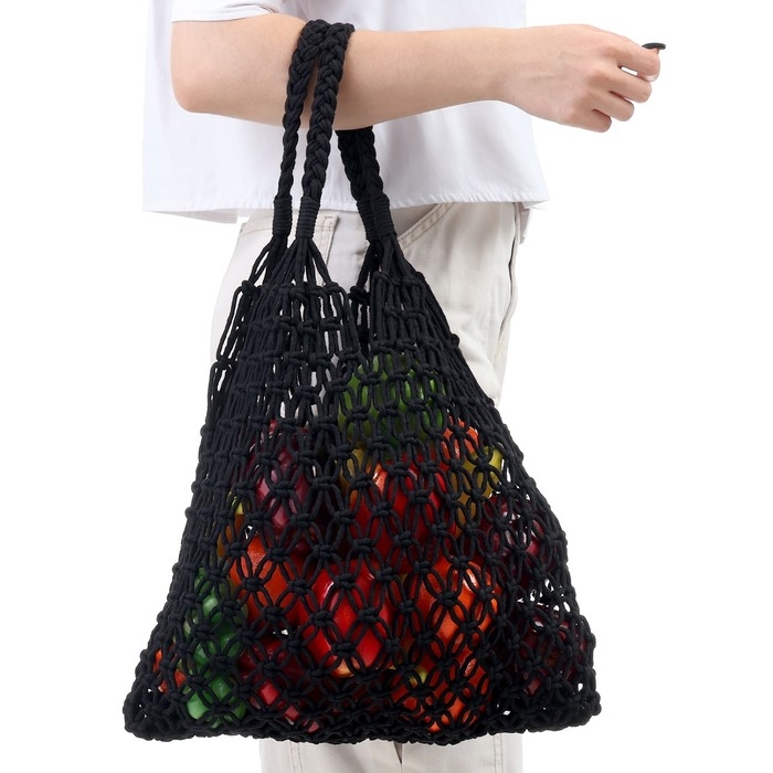 Авоська 35 х 48 см, ручка 14 см, клетка 3.5 см, черная Авоська 35 х 48 см, ручка 14 см, клетка 3.5 см, черная