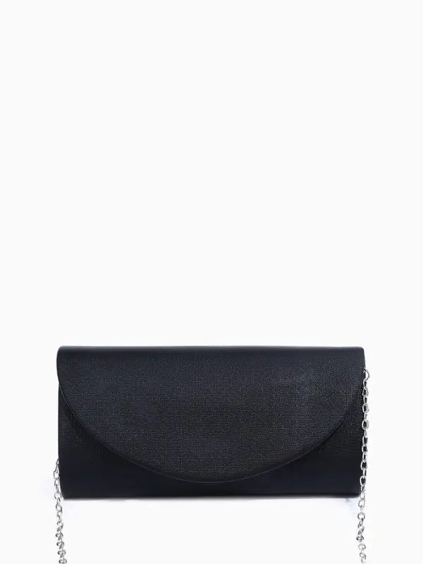 Сумка-клатч вечерняя на магните, на серебристой цепочке, чёрная