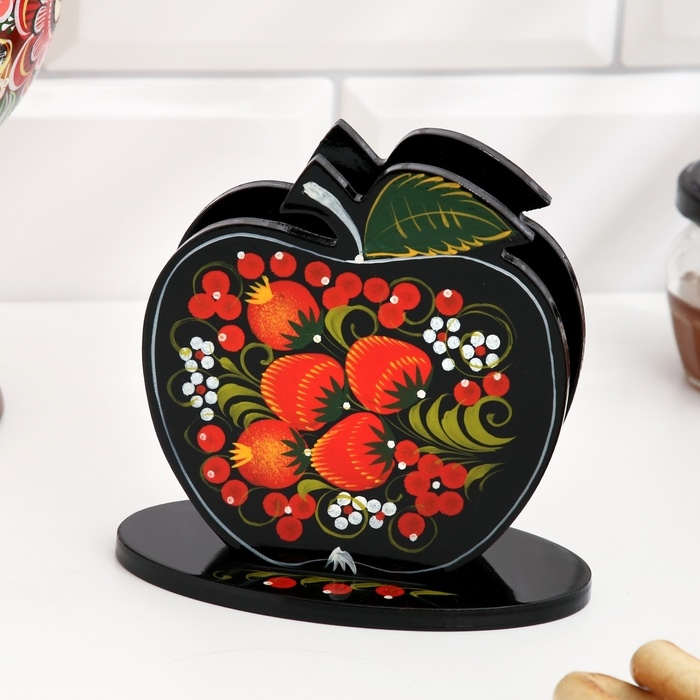 Салфетница «Яблоко», 7 х 12 см, хохлома Салфетница «Яблоко», 7 х 12 см, хохлома