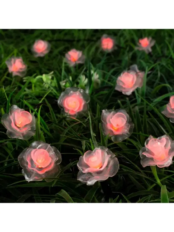 Гирлянда &laquo;Нить&raquo;, 4.5 м, уличная, с насадками &laquo;Роза&raquo;, IP44, 30 LED, 2 режима, солнечная батарея, тёмная нить, свечение красное