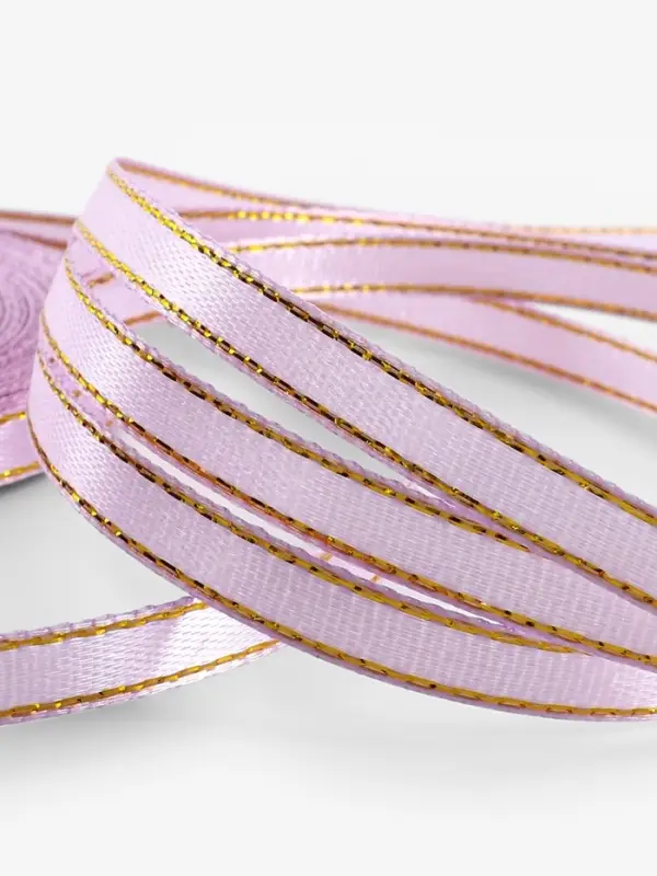 Лента атласная, с золотым люрексом, 6 мм, 23±1 м, сиреневая №044 Лента атласная, с золотым люрексом, 6 мм, 23±1 м, сиреневая №044