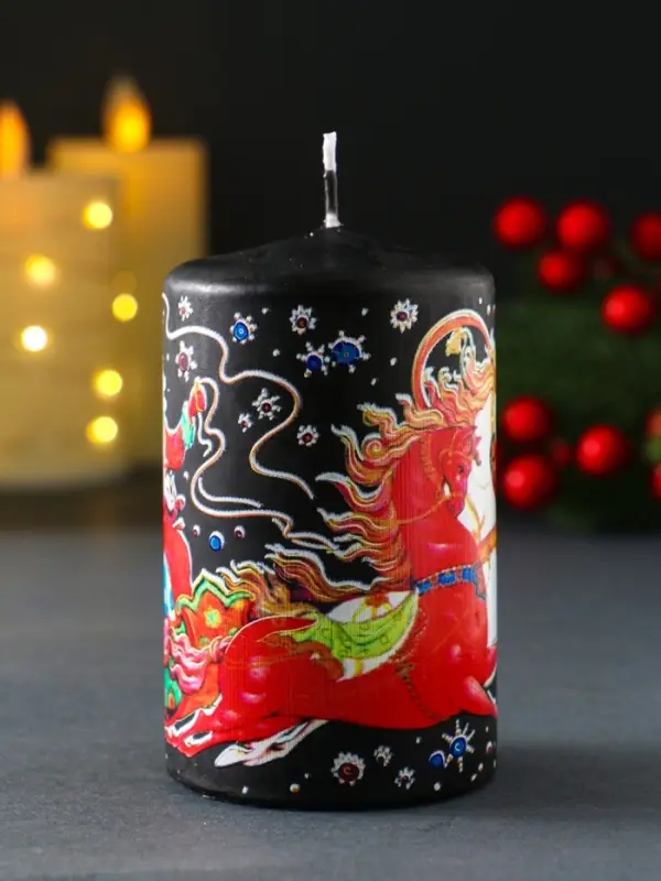 Свеча новогодняя пеньковая "Новый год. Доставка подарков" 6х6х10 см