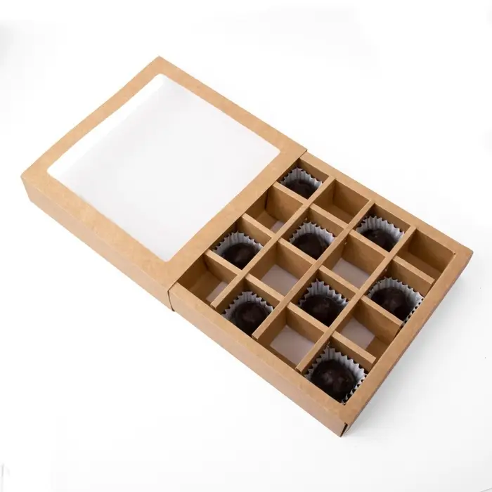 Коробка для 16 конфет, крафт 17.7&times;17.7&times;3.8 см