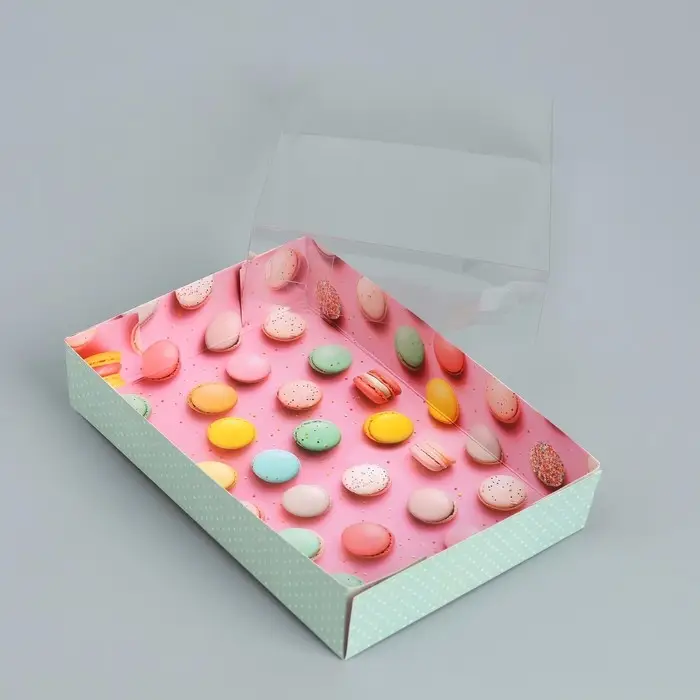 Кондитерская упаковка, коробка для макарун с пластиковой крышкой, «Макаруны», 18 х 12 х 3.5 см Кондитерская упаковка, коробка для макарун с пластиковой крышкой, «Макаруны», 18 х 12 х 3.5 см