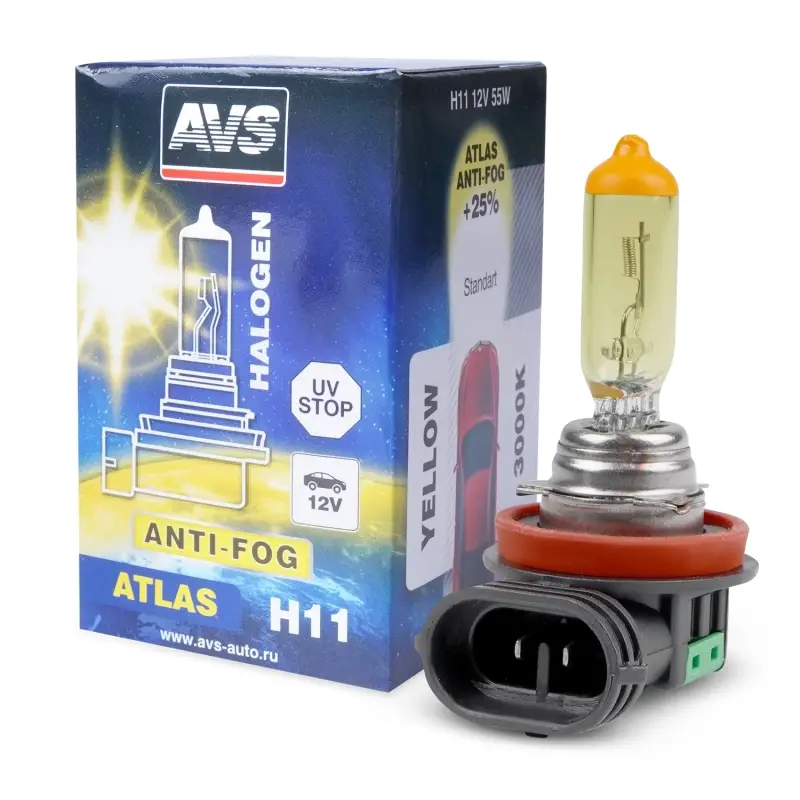 Галогенная лампа AVS ATLAS ANTI-FOG BOX желтый H11.12V.55W.коробка 1шт.
