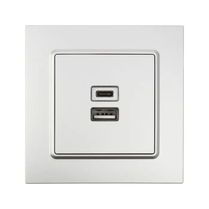 Розетка TOT Elegant, 5 В, 2.1 A, разъёмы USB-A + USB-C, скрытая, серебристая