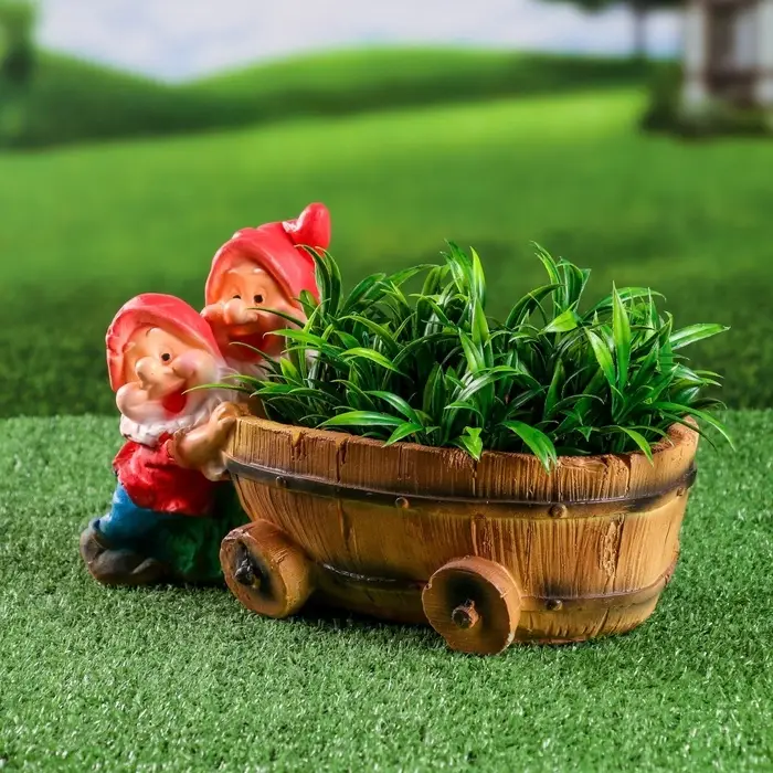 Садовая фигура из гипса «Два гнома с телегой», 19.5×32×17.5 см Садовая фигура из гипса «Два гнома с телегой», 19.5×32×17.5 см