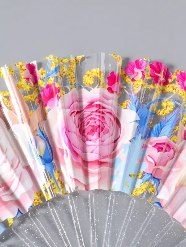 Веер складной пластик &laquo;Чайные розы&raquo;, блеск, 23 см