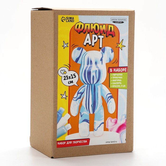 Рисование акрилом на пластиковой фигурке «Мишка», голубой, набор для творчества Флюид-арт Рисование акрилом на пластиковой фигурке «Мишка», голубой, набор для творчества Флюид-арт