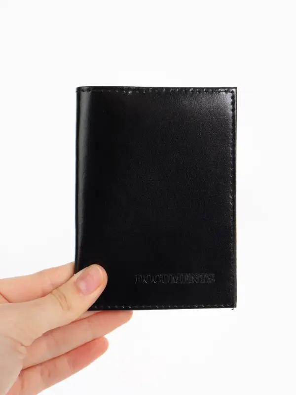 Обложка для автодокументов, натуральная кожа, гладкая, 10&times;1&times;13 см, чёрная