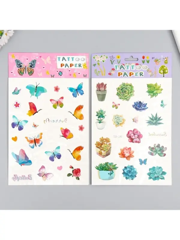 Переводные тату на тело цветные «Бабочки. Суккуленты», 24×14.5 см, МИКС