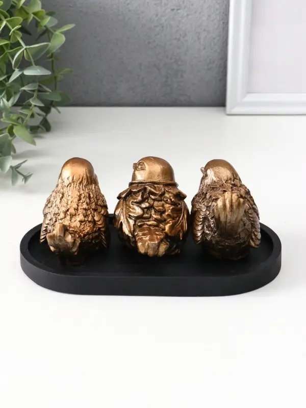 Фигуры на подносе «Три птички», набор 3 шт., 17.5×9.5×6.5 см, бронза
