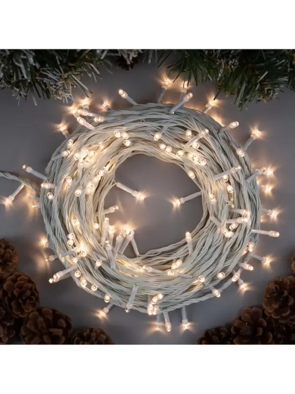 Гирлянда &laquo;Нить&raquo; 20 м, IP20, белая нить, 200 LED, свечение тёплое белое, 8 режимов, 220 В
