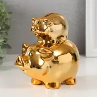 Копилка для денег &laquo;Две золотые свинки - пирамида&raquo;, керамика, 12.5&times;8&times;14 см