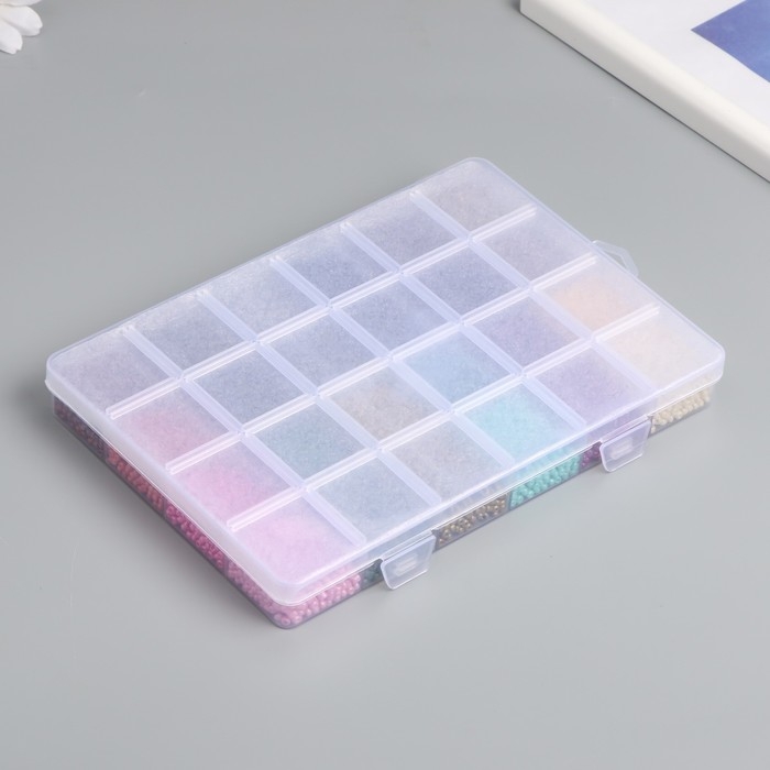 Бисер стекло 8/0 (3 мм) в шкатулке  Бисер стекло 8/0 (3 мм) в шкатулке "Металлик" 24 цвета х 15  гр 19х13х2,1 см