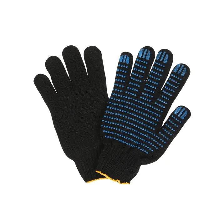 Перчатки садовые, хб, вязка 7 класс, 6 нитей, размер 10, с ПВХ точками, чёрные, Greengo Перчатки садовые, хб, вязка 7 класс, 6 нитей, размер 10, с ПВХ точками, чёрные, Greengo