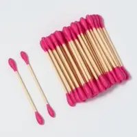 Ватные палочки на деревянной основе, 7 см, 64 шт., розовые