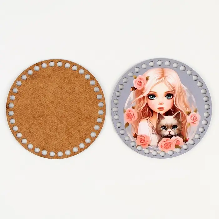 Донышки для вязания 2 в 1 &laquo;Девочка с котенком&raquo;, круг 15 см, хдф 3 мм