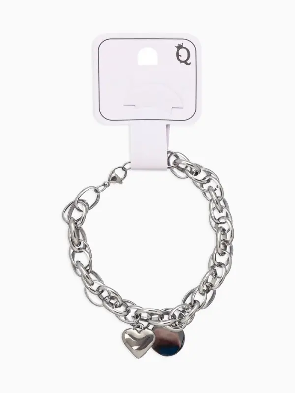 Браслет цепочка с подвесками &laquo;Сердце и медальон с надписью я тебя люблю&raquo;, L=19 см, металл, цвет серебро