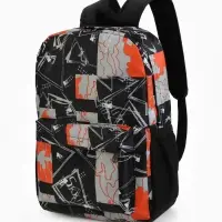 Рюкзак школьный на молнии, с карманами, с принтом, размер 30&times;13&times;42 см, чёрный/оранжевый