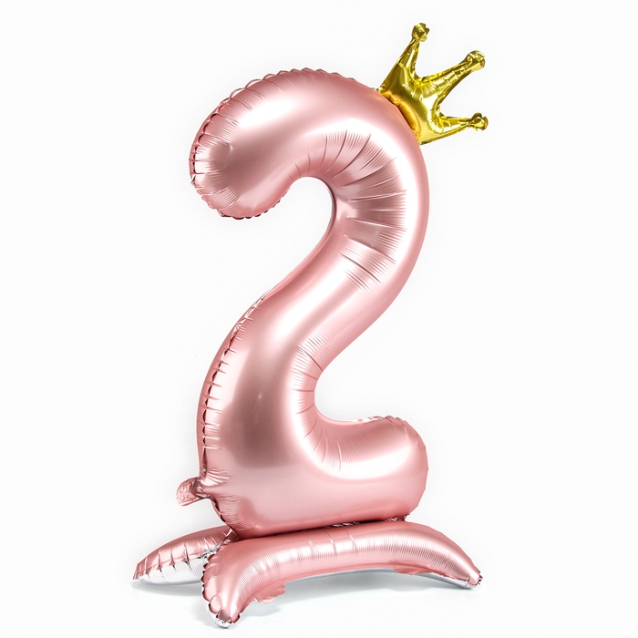 Шар фольгированный 42 Шар фольгированный 42" «Цифра 2 с короной» на подставке, цвет розовый