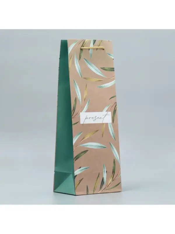 Пакет подарочный под бутылку, упаковка, Present, 36 х 13 х 10 см