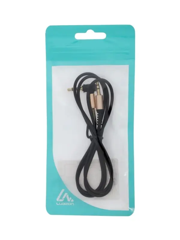 Кабель аудио AUX Luazon, Jack 3.5 мм(m)-Jack 3.5 мм(m), угловой, с металлической пружиной, 1 м, чёрный