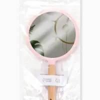 Зеркало с ручкой, 14&times;25 см, (d=12.5 см), розовое