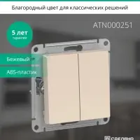 Выключатель двухклавишный ATLASDESIGN схема 5 10АХ механизм бежевый