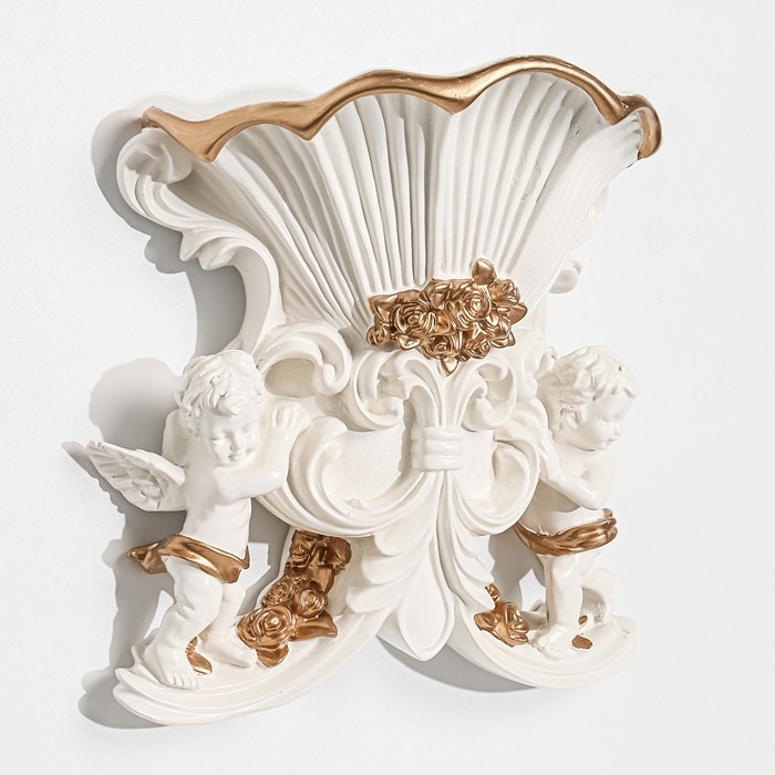 Декор настенный-ваза Декор настенный-ваза "Ангелочки", 20.5 см x 22.5, белая с золотом