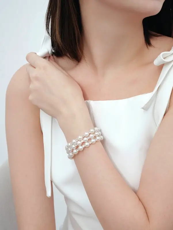 Браслет-пружинка &laquo;Жемчуг. Жемчужный ряд&raquo;, d=6.5 см, стразы, шар №8, белый в серебре