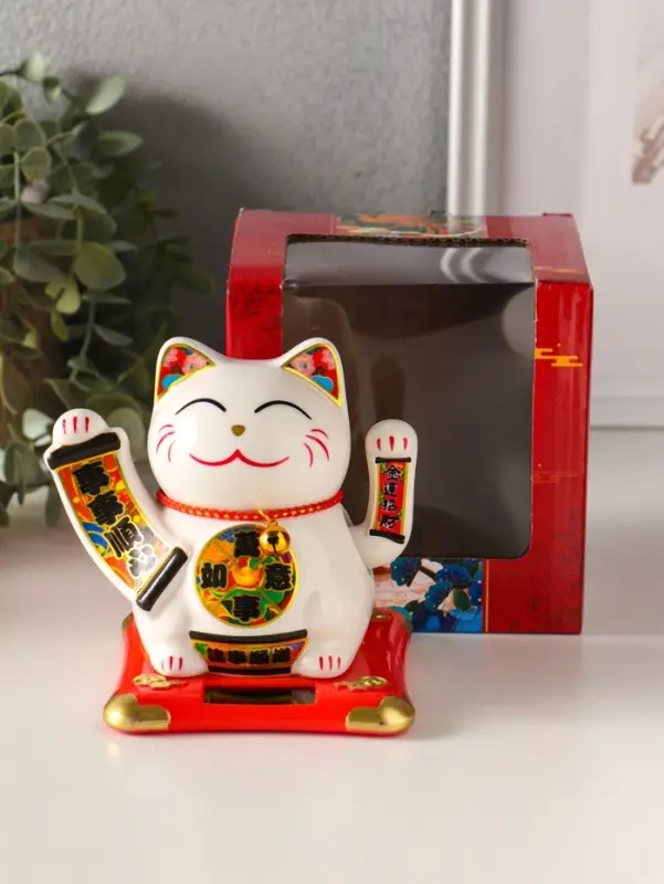Маятник керамика от солнечной батареи "Манэки-нэко счастливый барабан" 10х11х10,8 см
