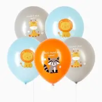 Воздушный шар латексный 12" &laquo;С днём рождения. Зверята&raquo;, набор 5 шт.