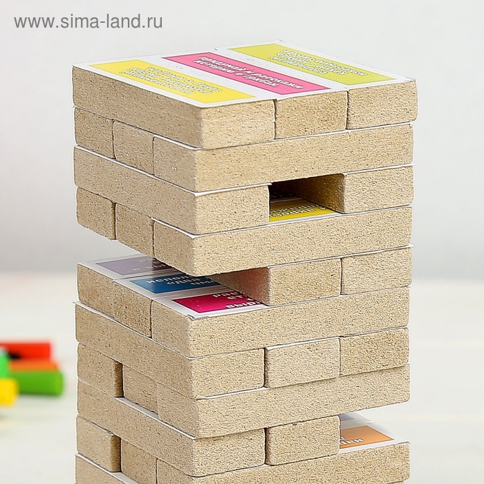 Падающая башня дженга, настольная игра  Падающая башня дженга, настольная игра "Фанты", с заданиями, 54 бруска, 18.5 х 6.5 см