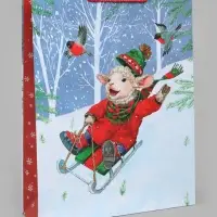 Пакет подарочный &laquo;Коза на санках&raquo;, 33&times;10&times;42.5 см