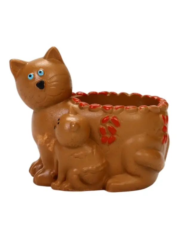 Фигурное Кашпо "Кошка с котенком" 8х9х6 см, цвет охра гипс