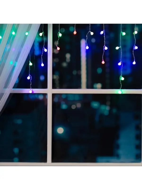 Гирлянда &laquo;Бахрома&raquo; 1.8&times;0.5 м с насадками &laquo;Шарики&raquo;, IP20, прозрачная нить, 48 LED, свечение мульти (RG/RB), мигание, 220 В