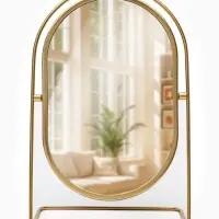 Зеркало настольное PREMIUM, металлическое, 22&times;34&times;12 см, (17.5&times;26.5 см), цвет золотой